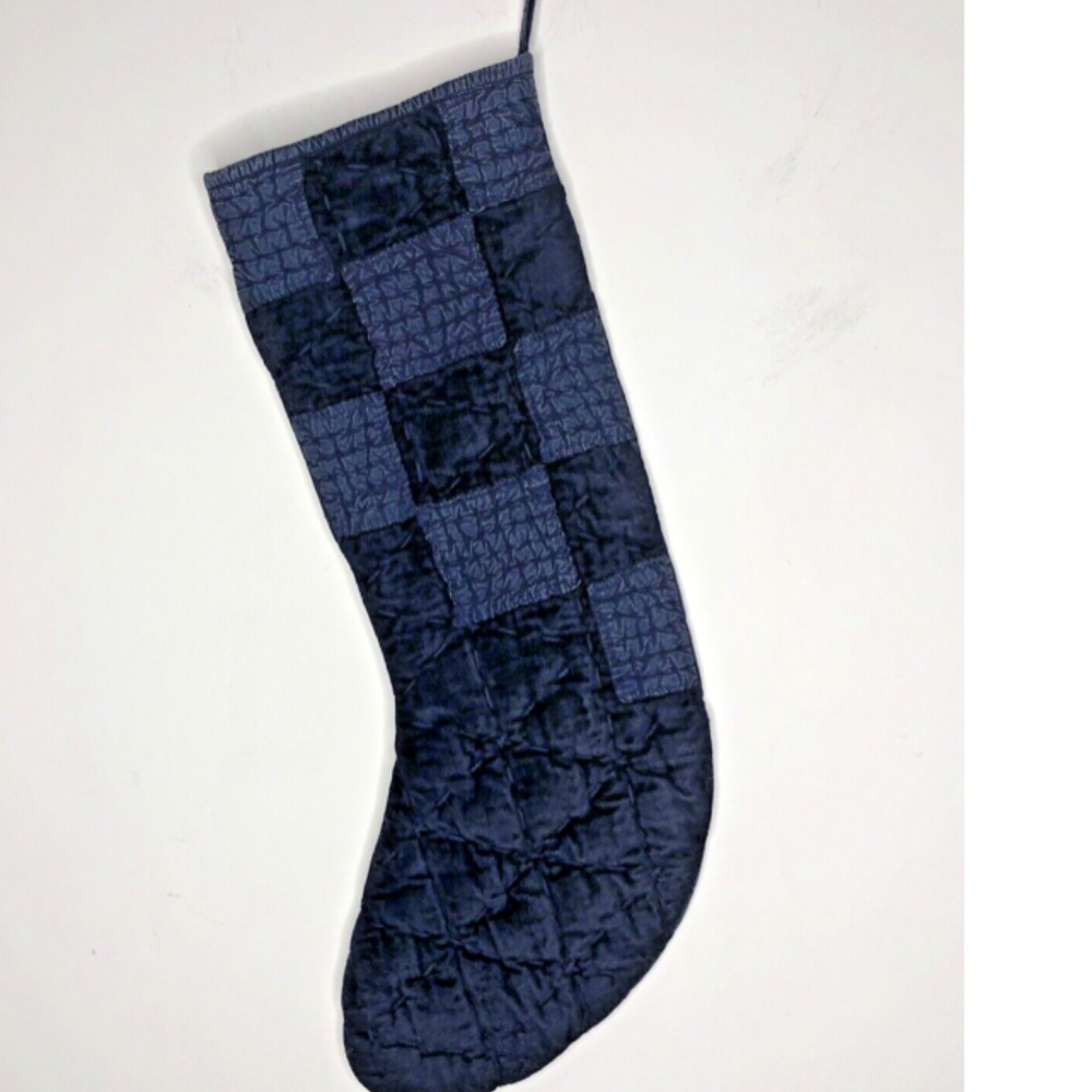 Anthropologie Dark Blue Quilted Navona Stocking Christmas